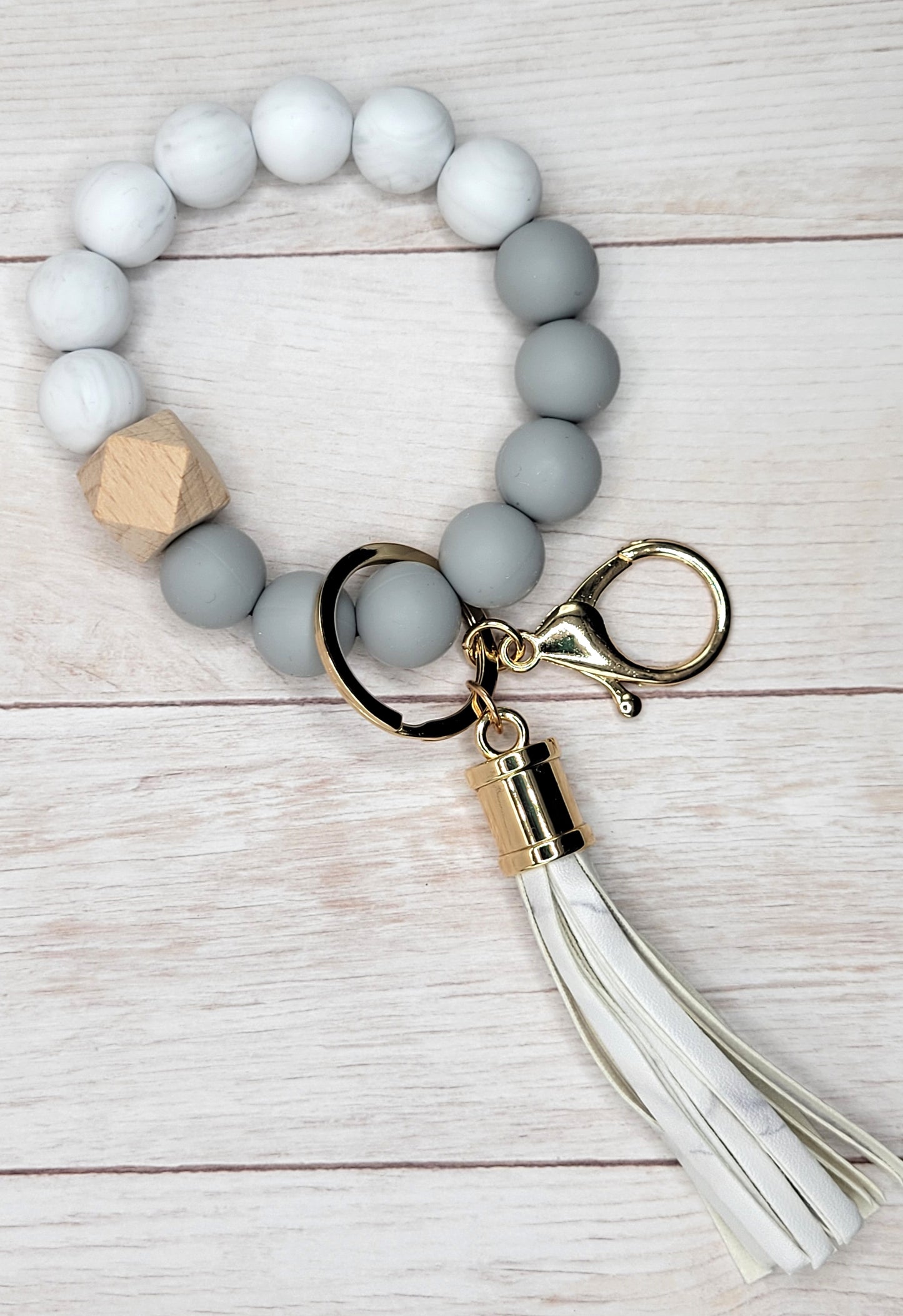 #15 Grey / Marble Silicone Wristlet Keychain w/ Tassel