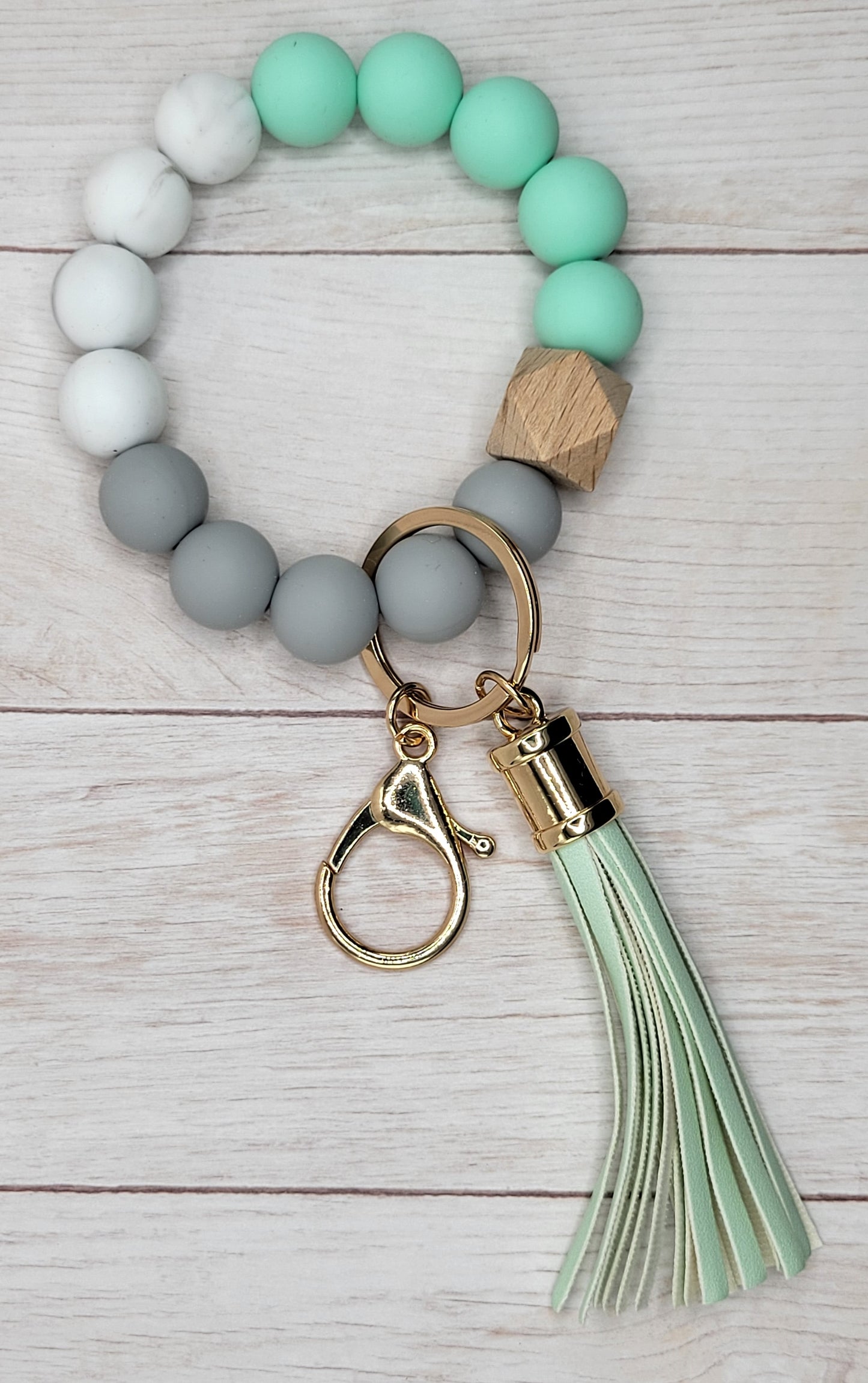#16 Mint / Grey / Marble Silicone Wristlet Keychain w/ Tassel