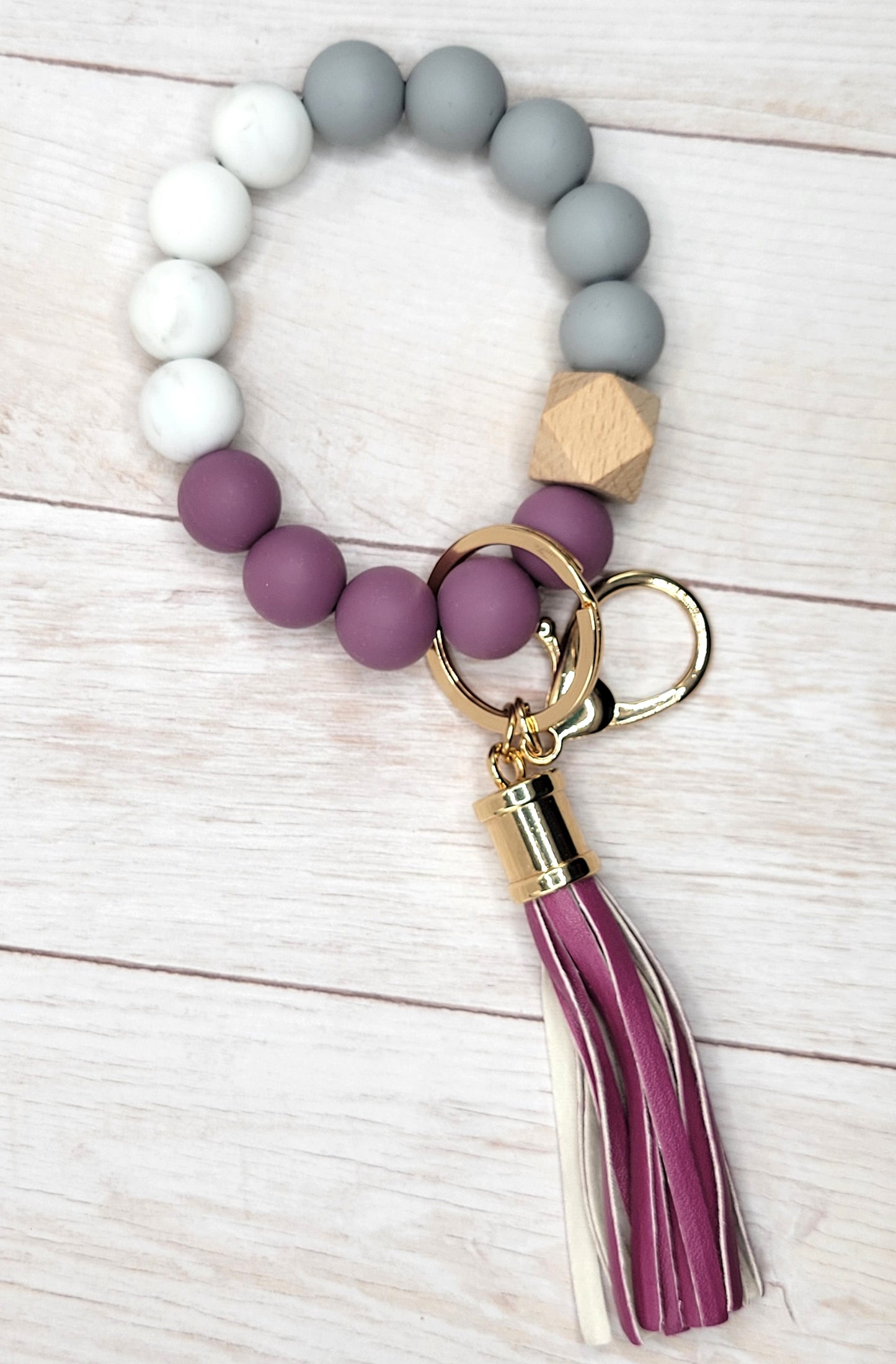 #19 Plum / Gray / Marble Silicone Wristlet Keychain w/ Tassel
