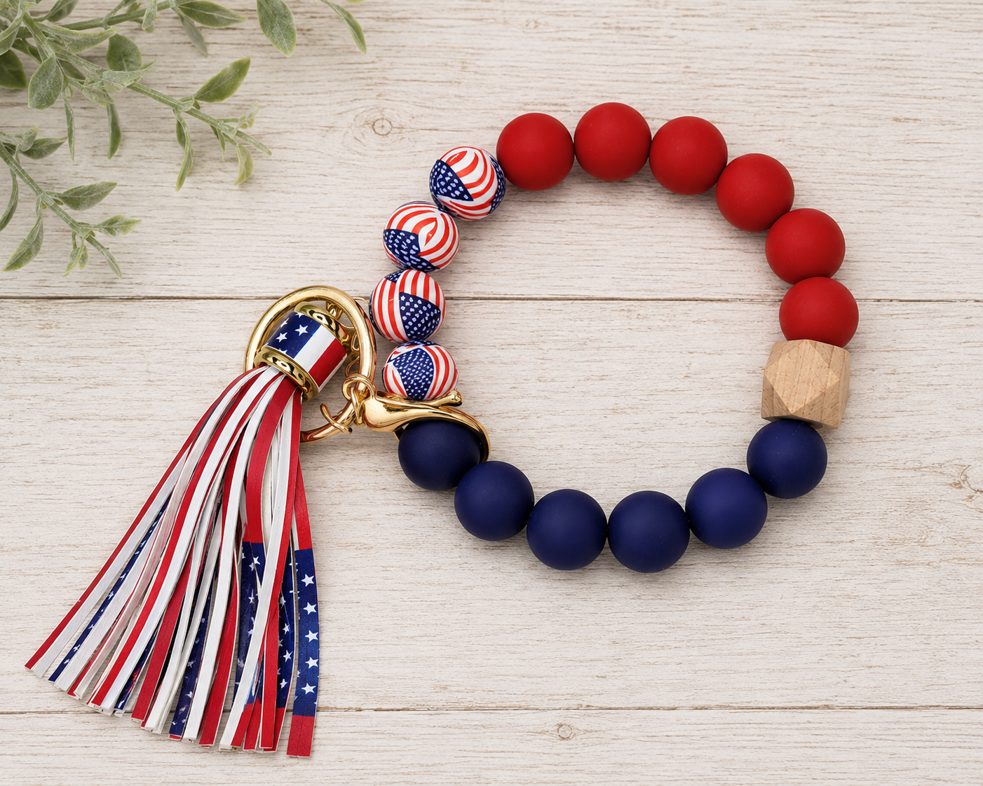 #37 American Flag Silicone Wristlet Keychain w/ Tassel
