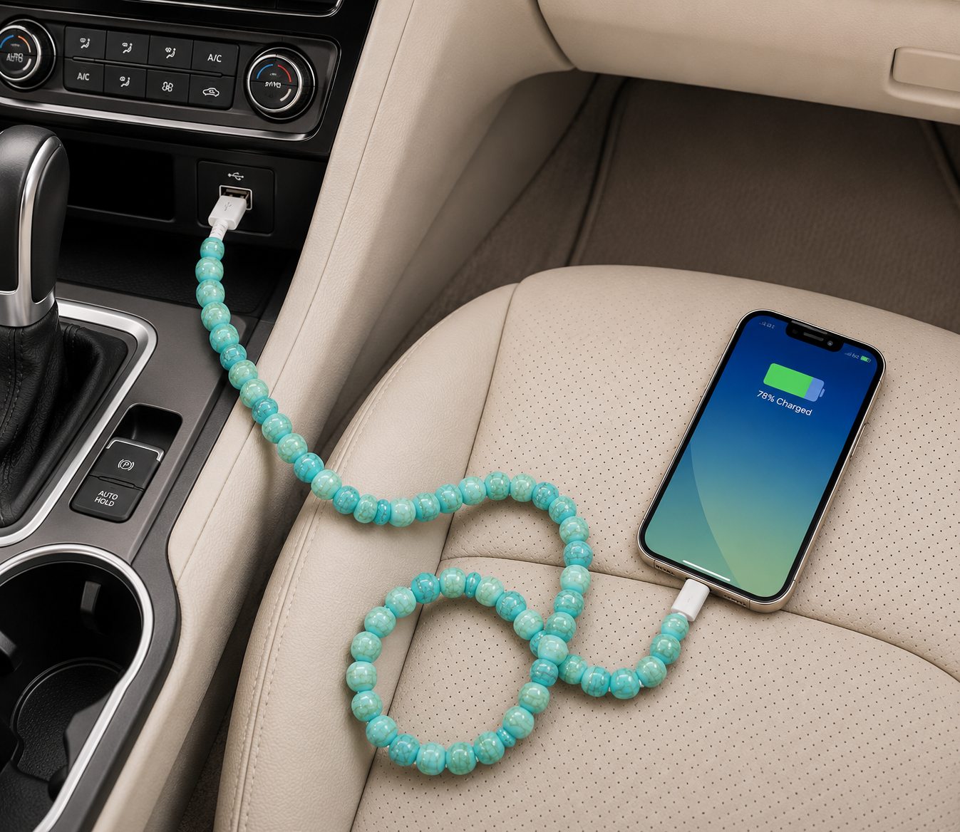 Turquoise Mix Beaded 3 Ft USB Charging Cable | Type-C + Apple iPhone Connector