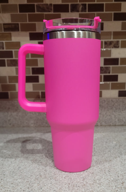 40 oz. Tumbler with Handle - Hot Pink (No Box)