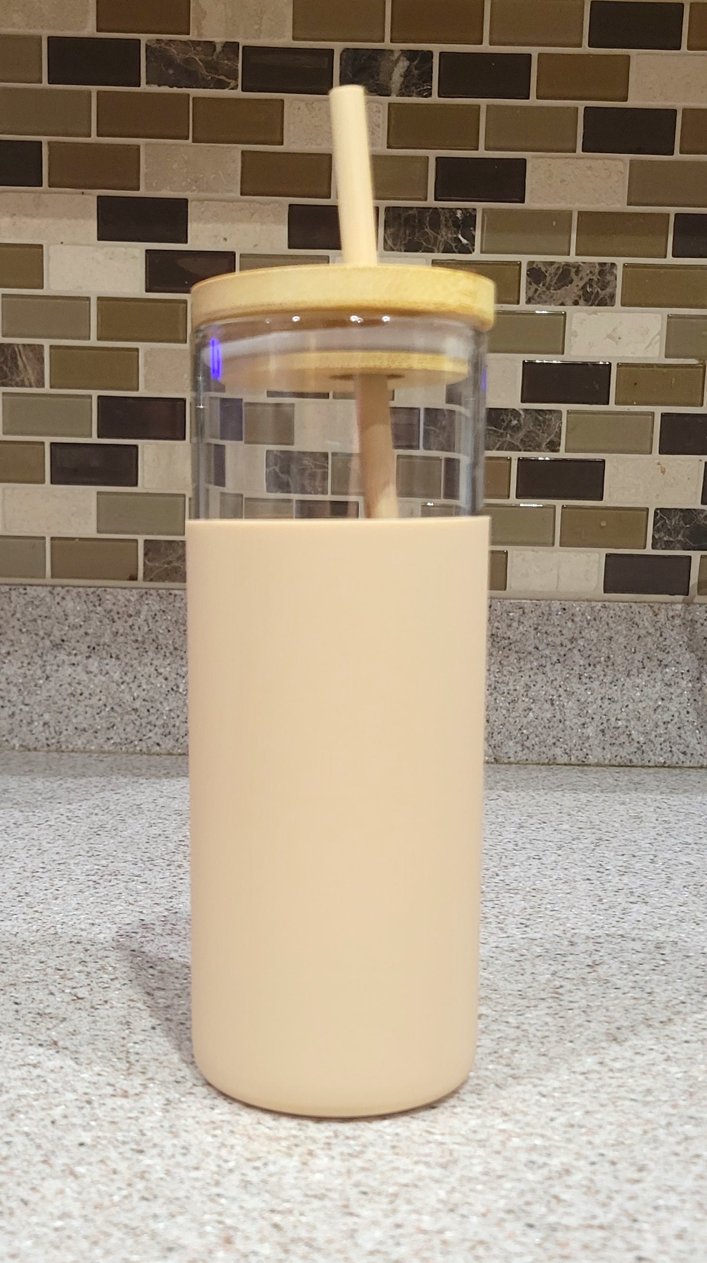 Glass Tumbler w/ Silicone Sleeve and Straw
