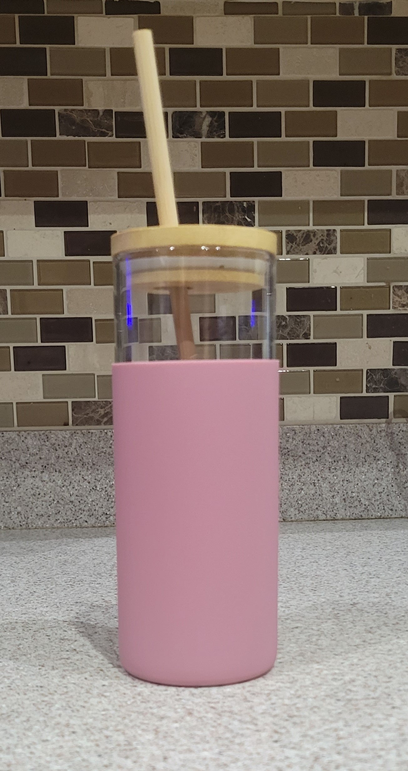 Glass Tumbler w/ Silicone Sleeve and Straw