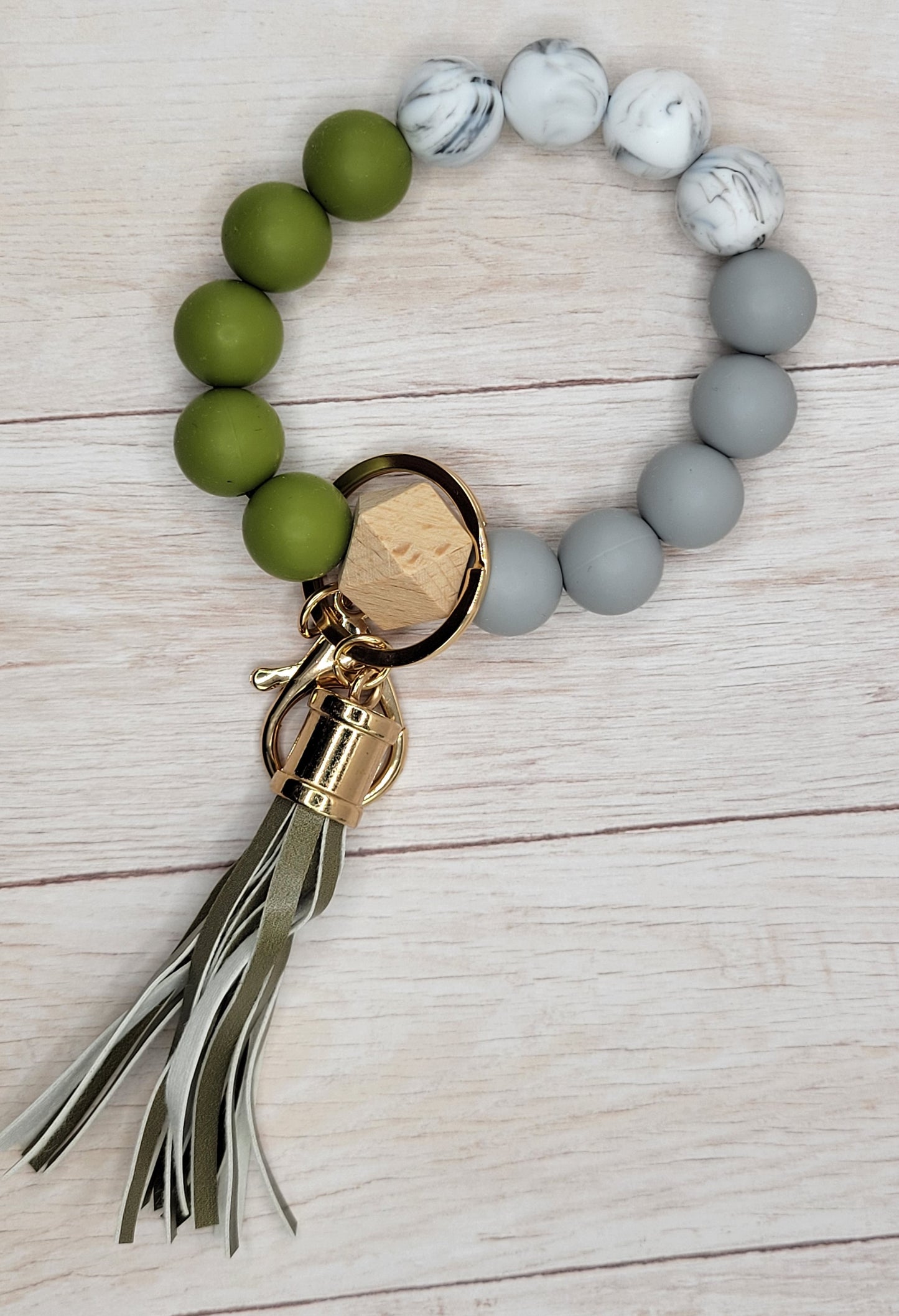 #26 Olive / Gray / Marble Silicone Wristlet Keychain w/ Tassel