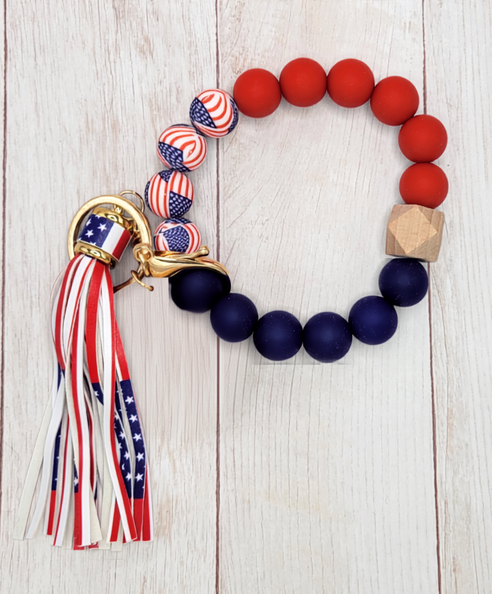 #37 American Flag Silicone Wristlet Keychain w/ Tassel