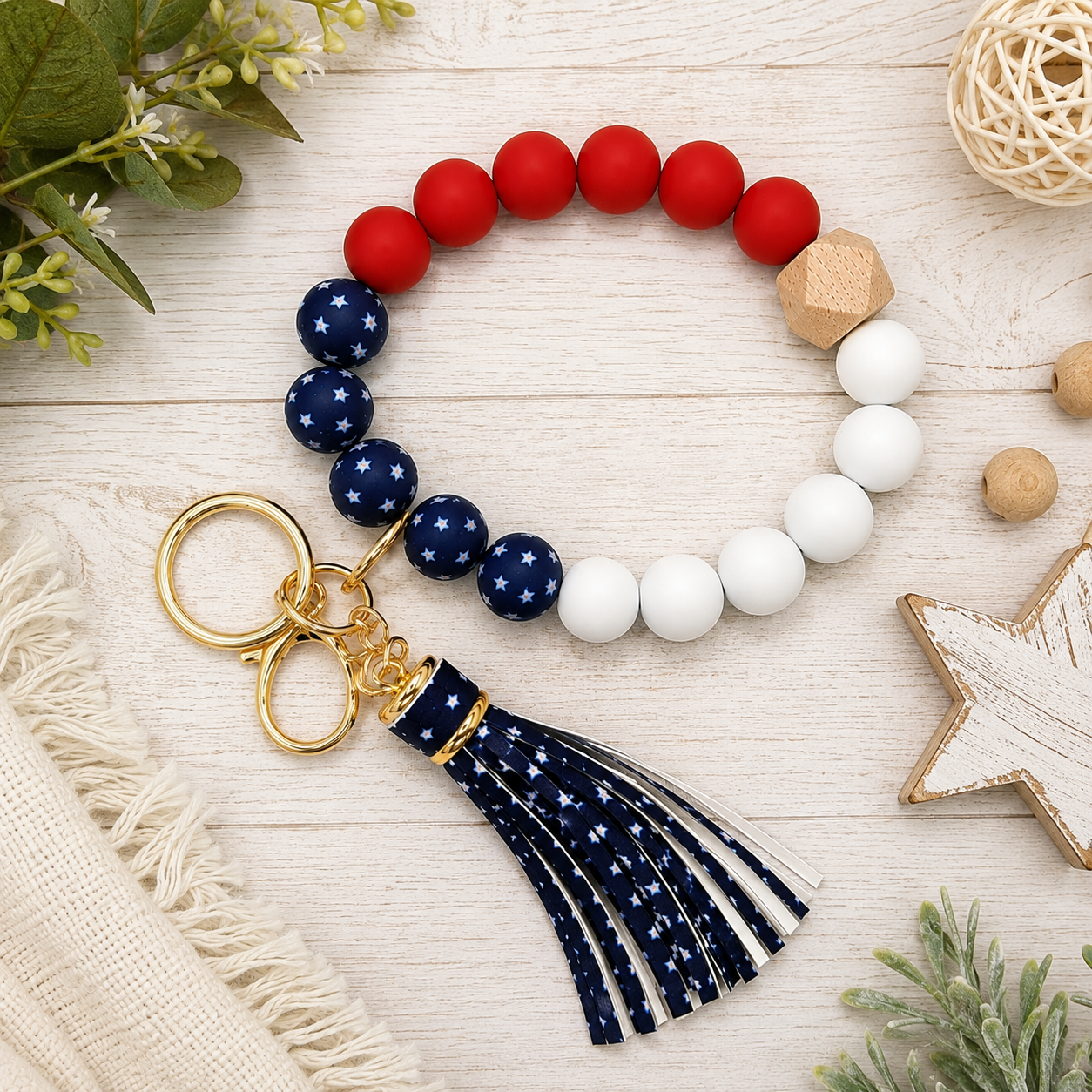 #36 American Star Silicone Wristlet Keychain w/ Tassel