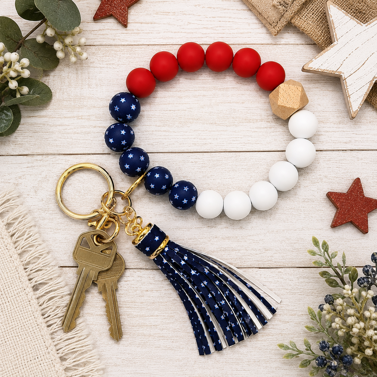 #36 American Star Silicone Wristlet Keychain w/ Tassel