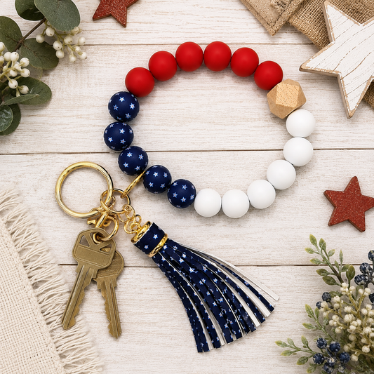 #36 American Star Silicone Wristlet Keychain w/ Tassel