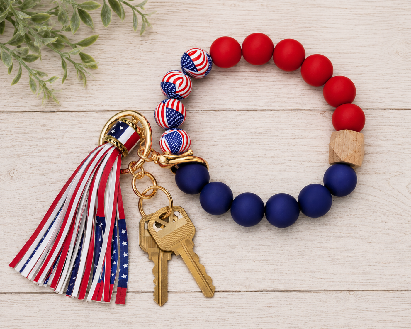 #37 American Flag Silicone Wristlet Keychain w/ Tassel