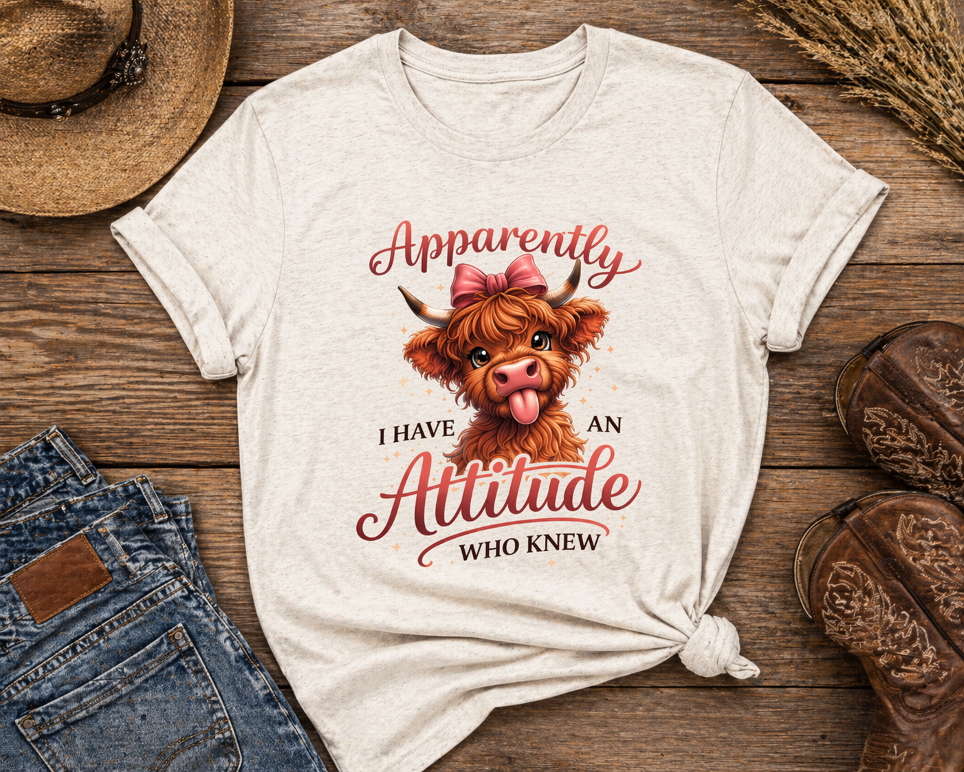 Apparently I Have an Attitude Highland Cow Graphic T-Shirt