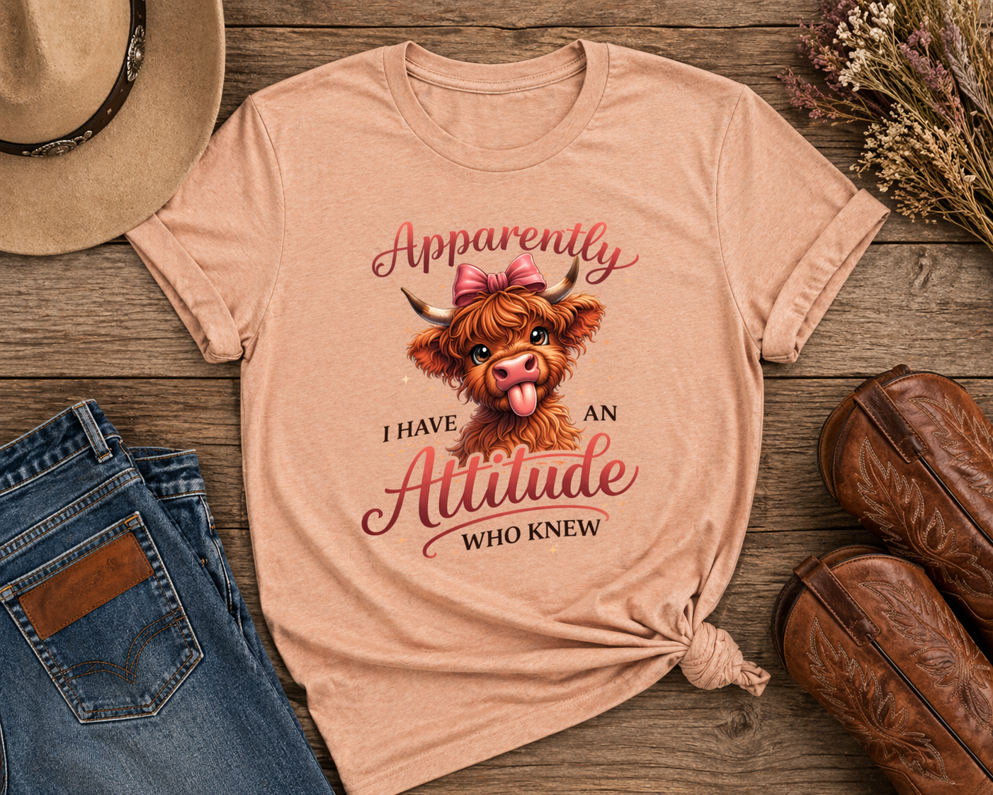 Apparently I Have an Attitude Highland Cow Graphic T-Shirt