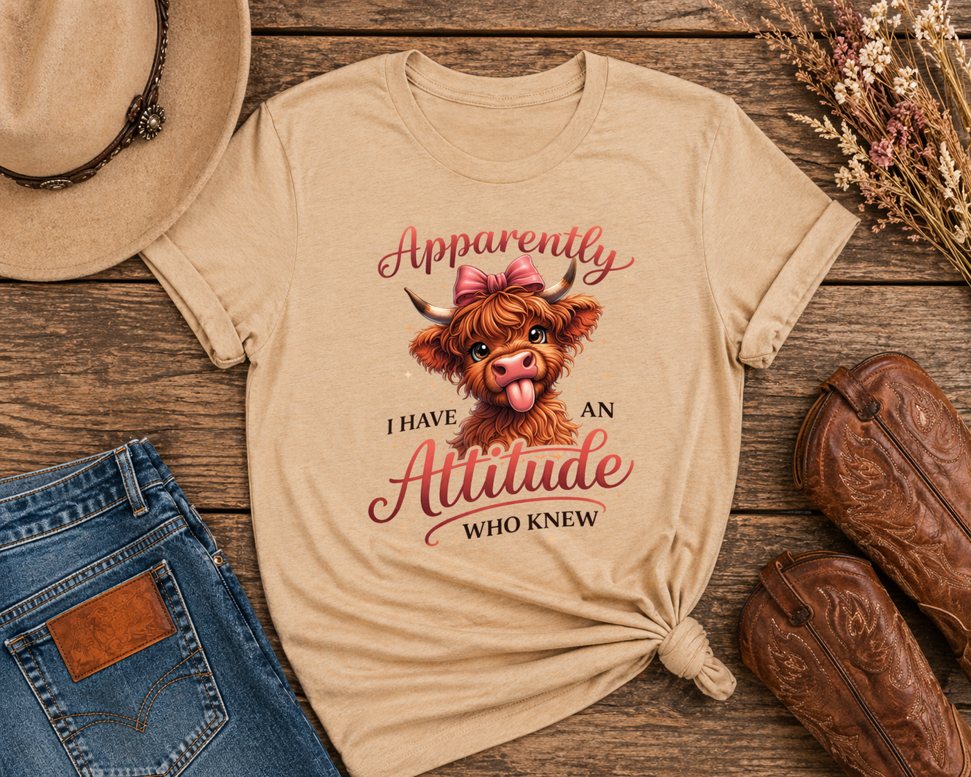 Apparently I Have an Attitude Highland Cow Graphic T-Shirt