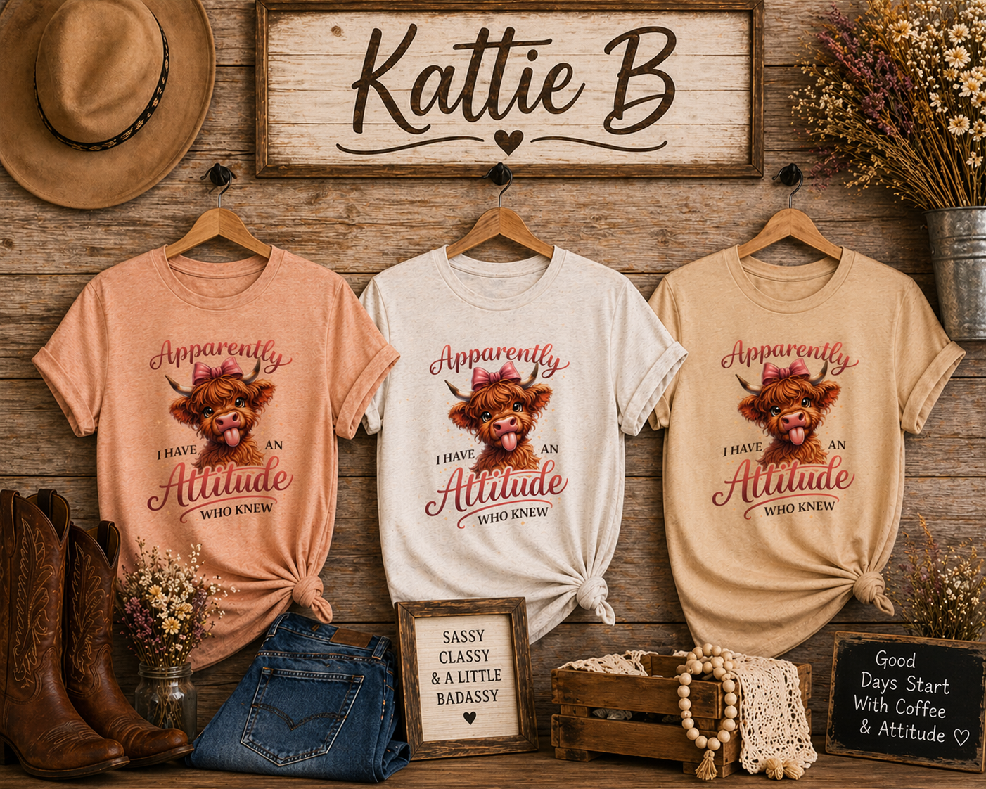 Apparently I Have an Attitude Highland Cow Graphic T-Shirt