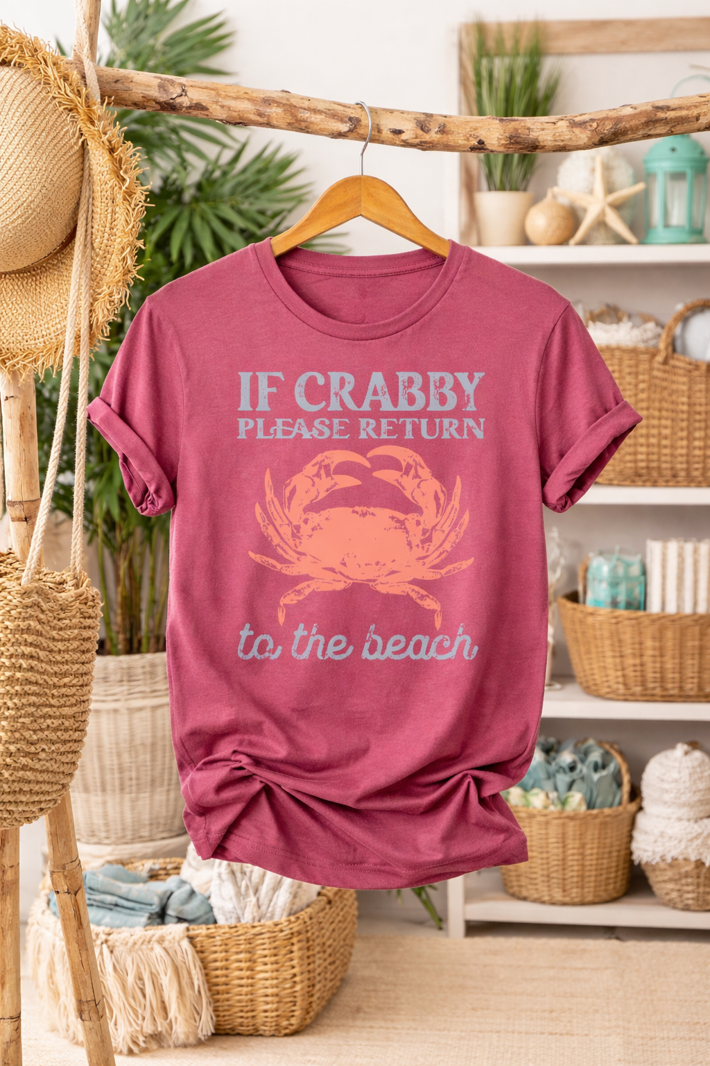If Crabby Please Return to the Beach Shirt | Funny Beach Graphic Tee | Coastal Summer T-Shirt