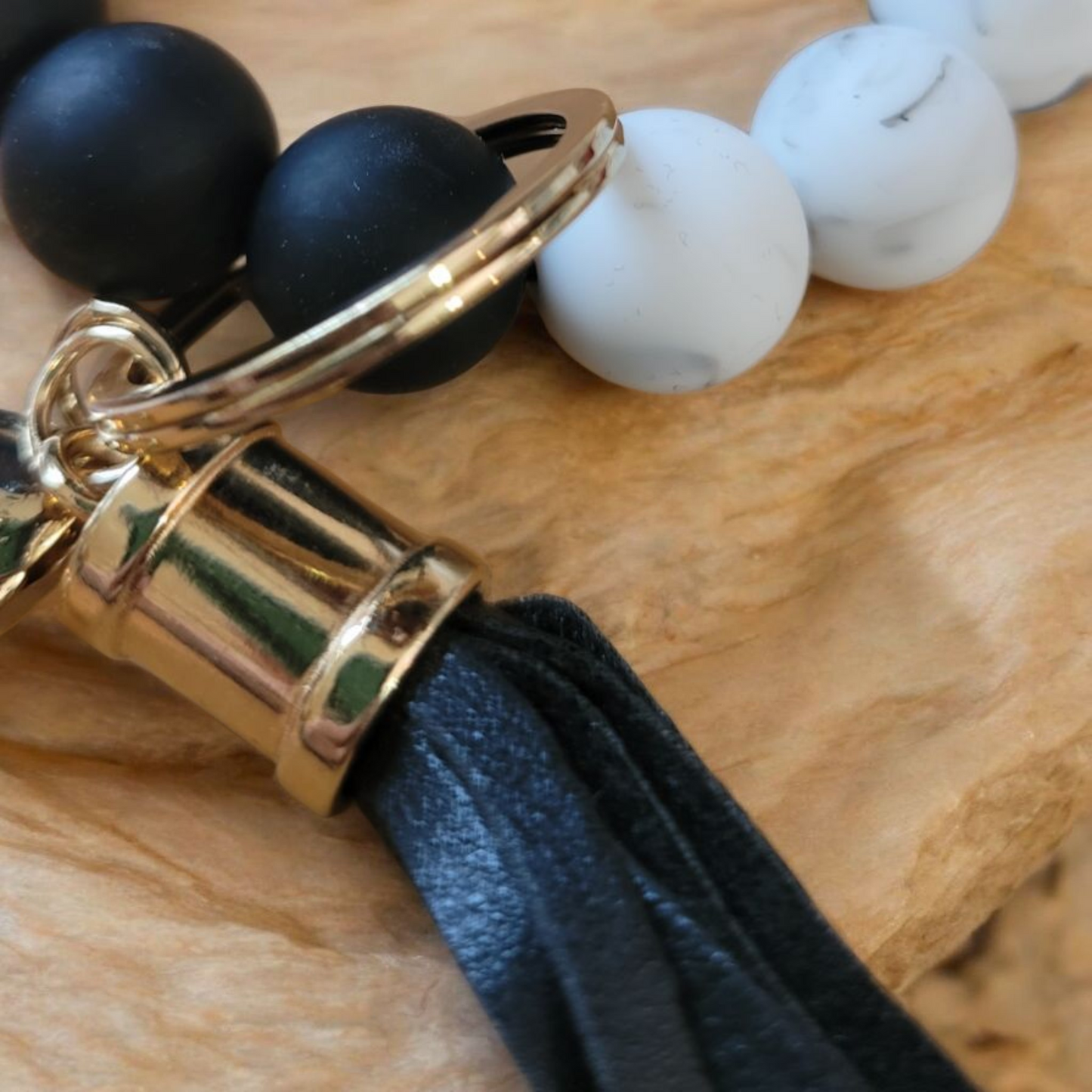 #32 Black / Marble Silicone Wristlet Keychain w/ Tassel