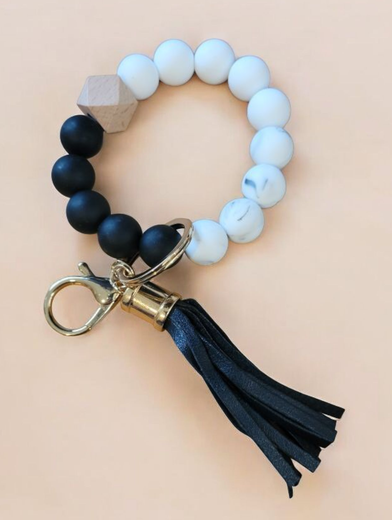 #32 Black / Marble Silicone Wristlet Keychain w/ Tassel
