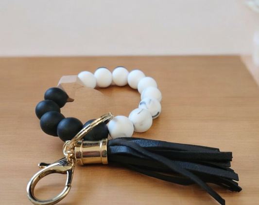 #32 Black / Marble Silicone Wristlet Keychain w/ Tassel
