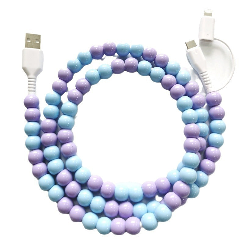 Pastel Beaded 3 Ft USB Charging Cable – Light Blue & Light Purple | Type-C + Apple iPhone Connector