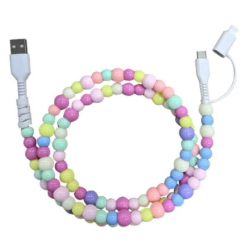 Multi Color Beaded 3 Ft USB Charging Cable – Multi Pastel | Type-C + Apple iPhone Connector