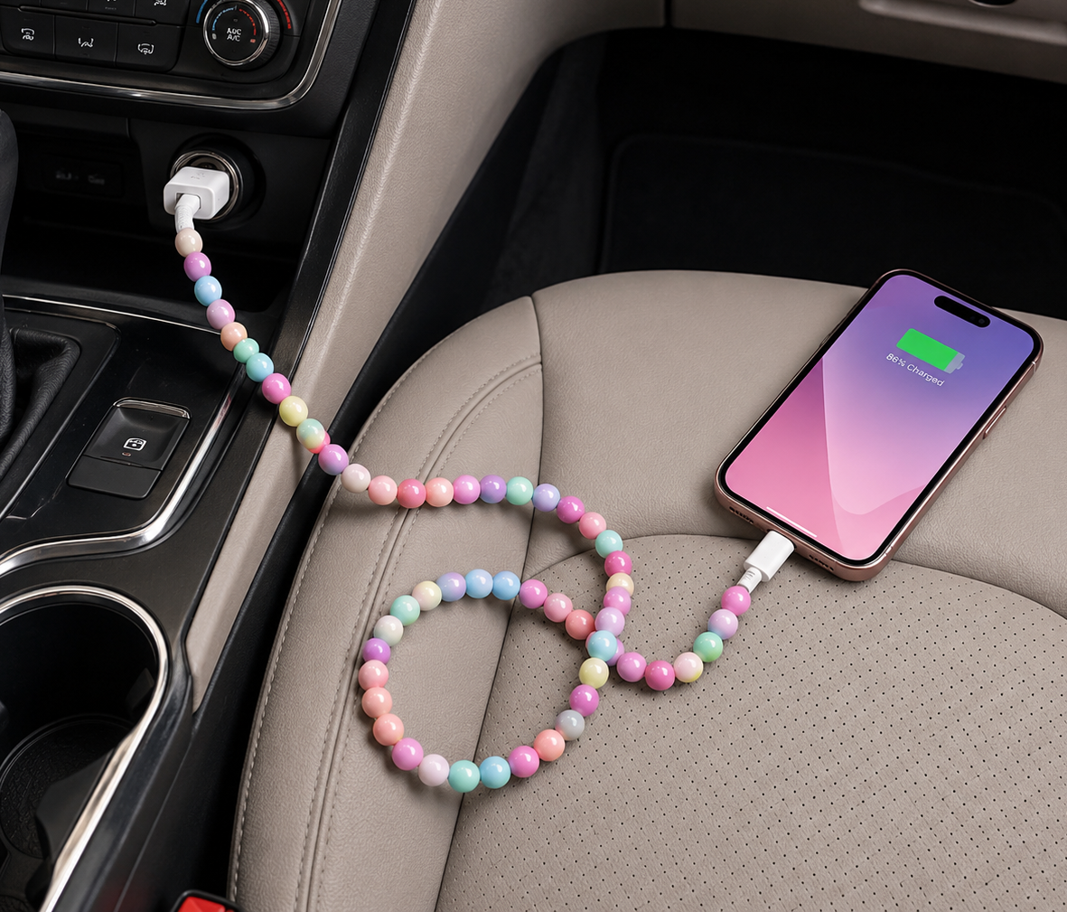 Multi Color Beaded 3 Ft USB Charging Cable – Multi Pastel | Type-C + Apple iPhone Connector