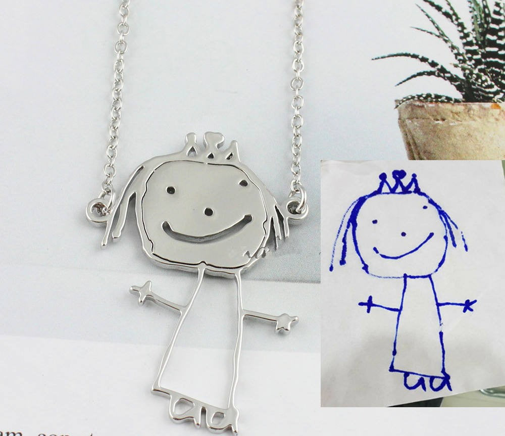 Custom Kids Drawing Pendant with Chain