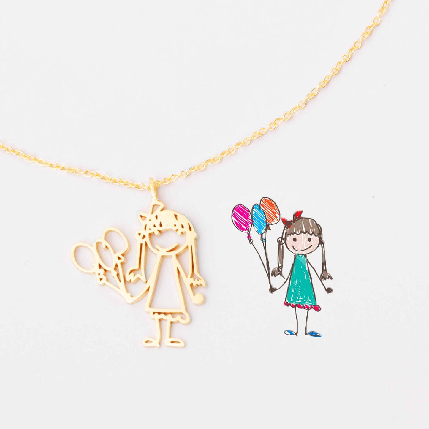 Custom Kids Drawing Pendant with Chain