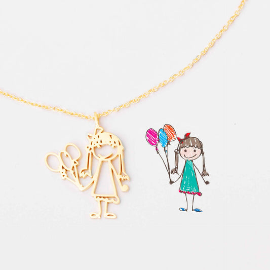 Custom Kids Drawing Pendant with Chain