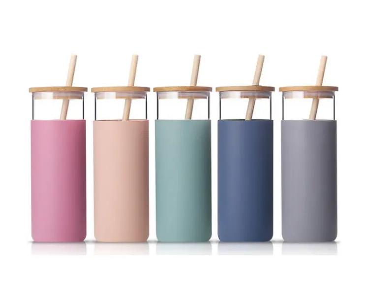 Glass Tumbler w/ Silicone Sleeve and Straw