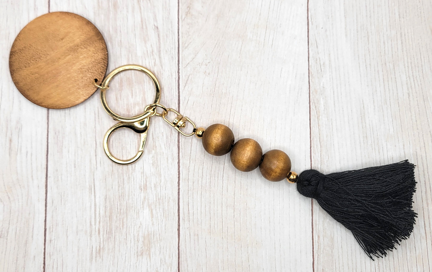 Wood Bead Disc Keychain