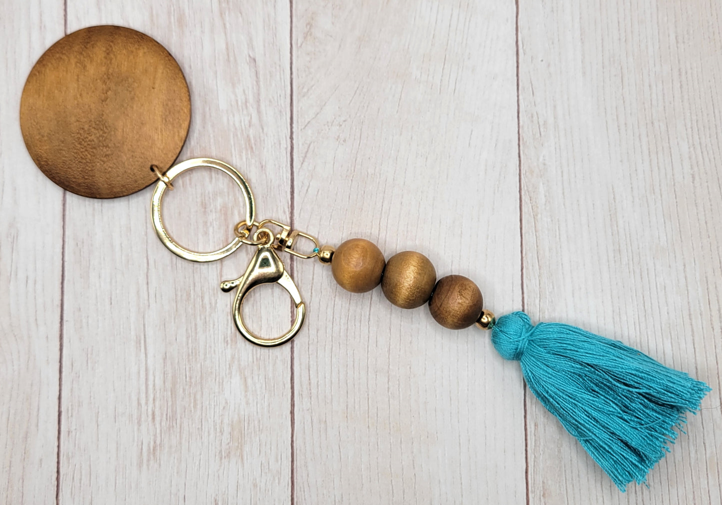 Wood Bead Disc Keychain