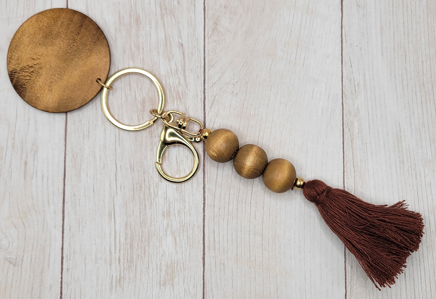 Wood Bead Disc Keychain