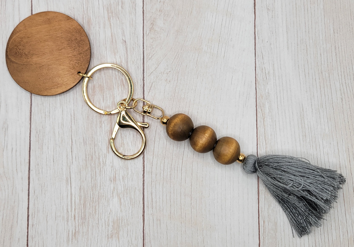 Wood Bead Disc Keychain