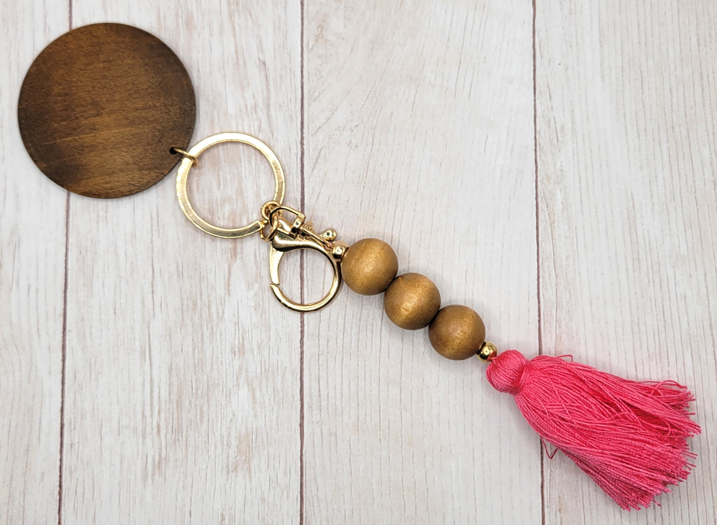 Wood Bead Disc Keychain
