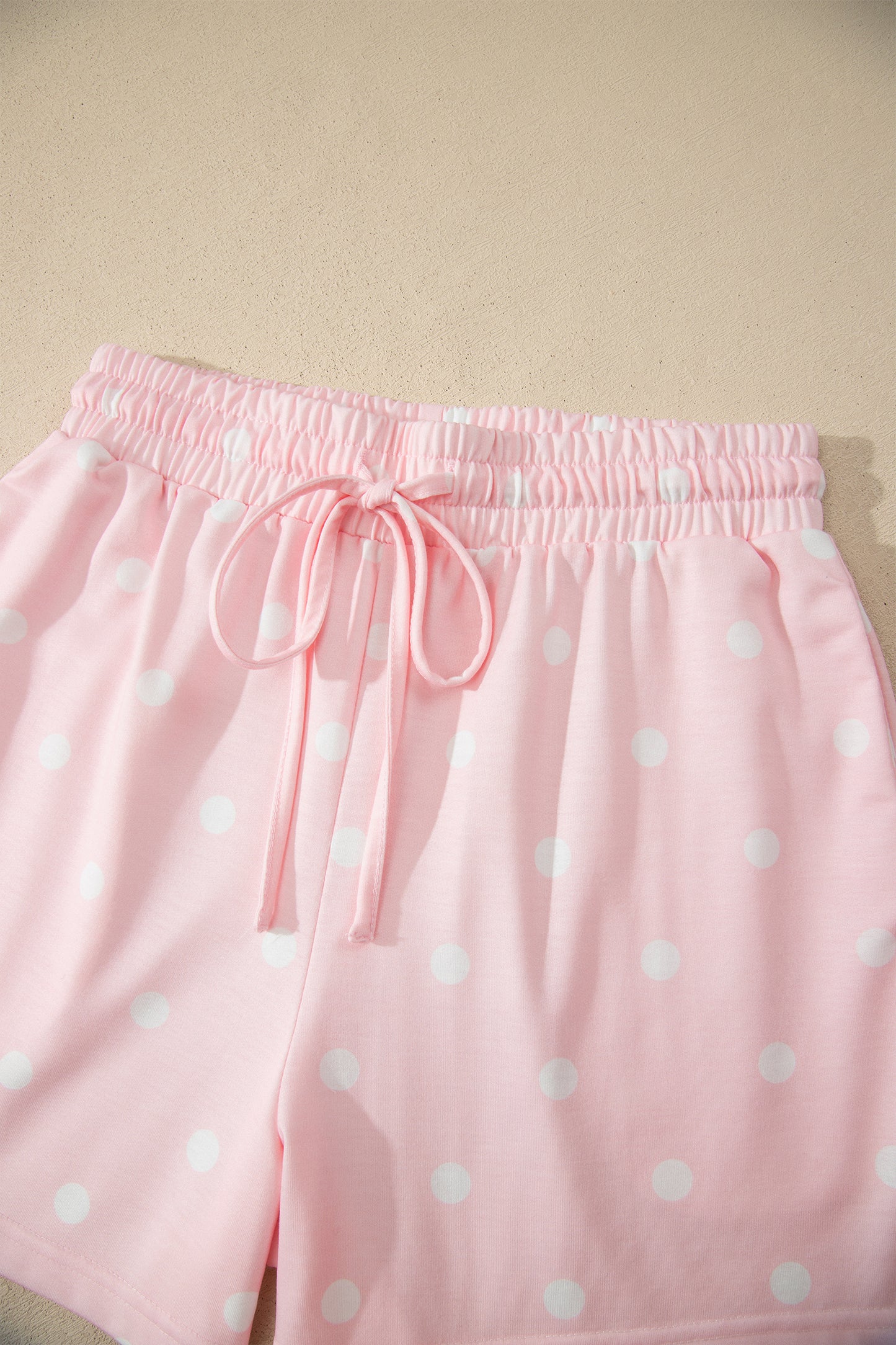 Blush Pink Polka Dot Lounge Set | Oversized Tee & Drawstring Shorts