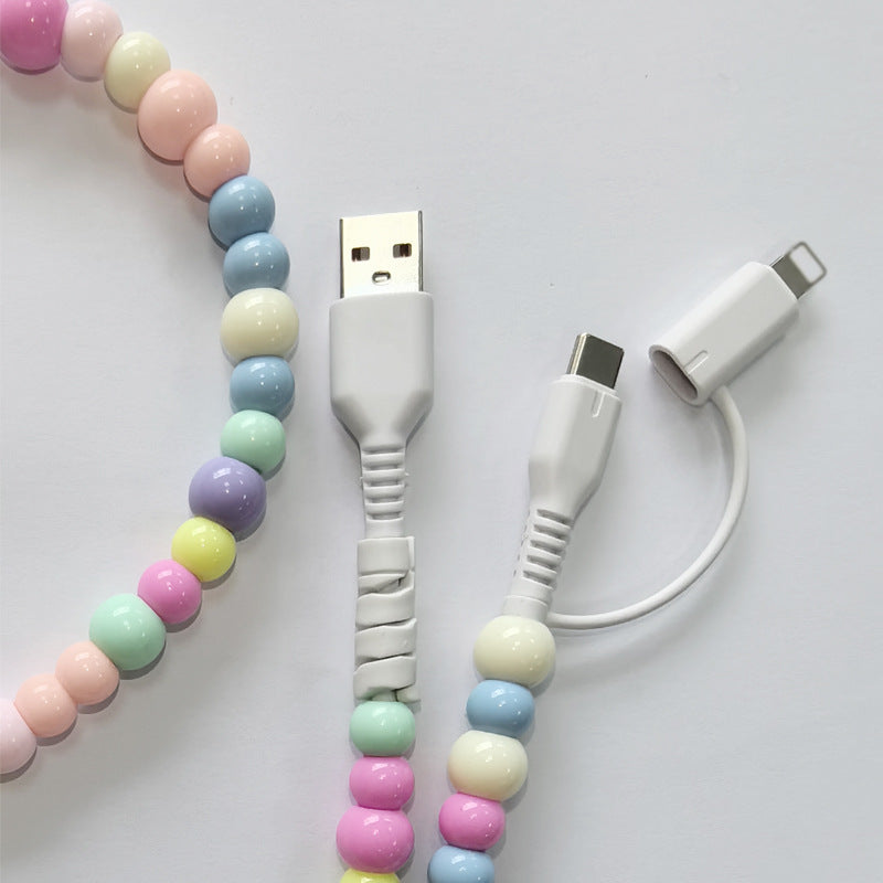 Multi Color Beaded 3 Ft USB Charging Cable – Multi Pastel | Type-C + Apple iPhone Connector