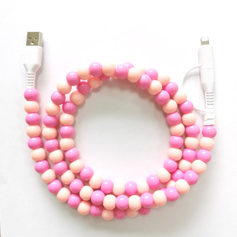 Pink & Peach Beaded 3 Ft USB Charging Cable | Type-C + Apple iPhone Connector