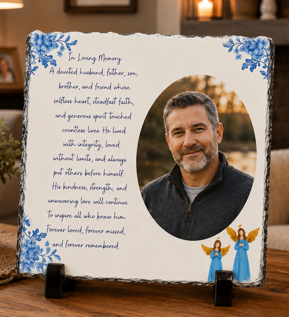 Personalized Memorial Slate Plaque | Custom Photo Sympathy Gift | In Loving Memory Stone Keepsake | Bereavement Gift for Loss of Loved One