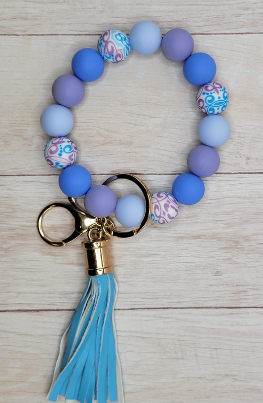 A1 Blue & Purple Swirl Silicone Wristlet Keychain w/ Tassel
