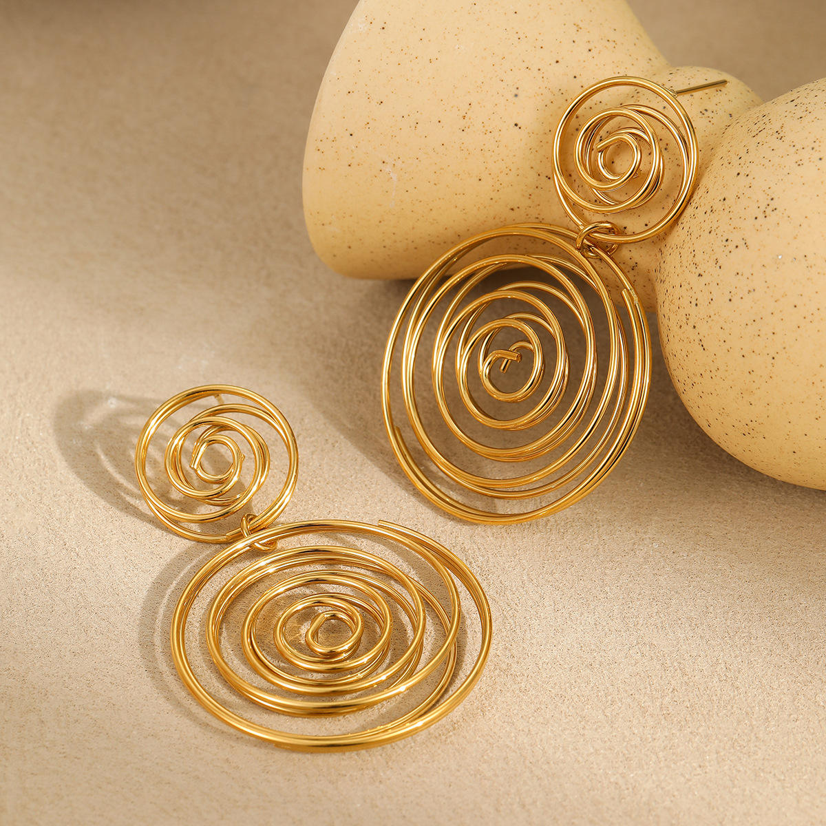 Valencia Swirl Gold Statement Earrings – 18K Gold Plated Stainless Steel Spiral Drop Earrings