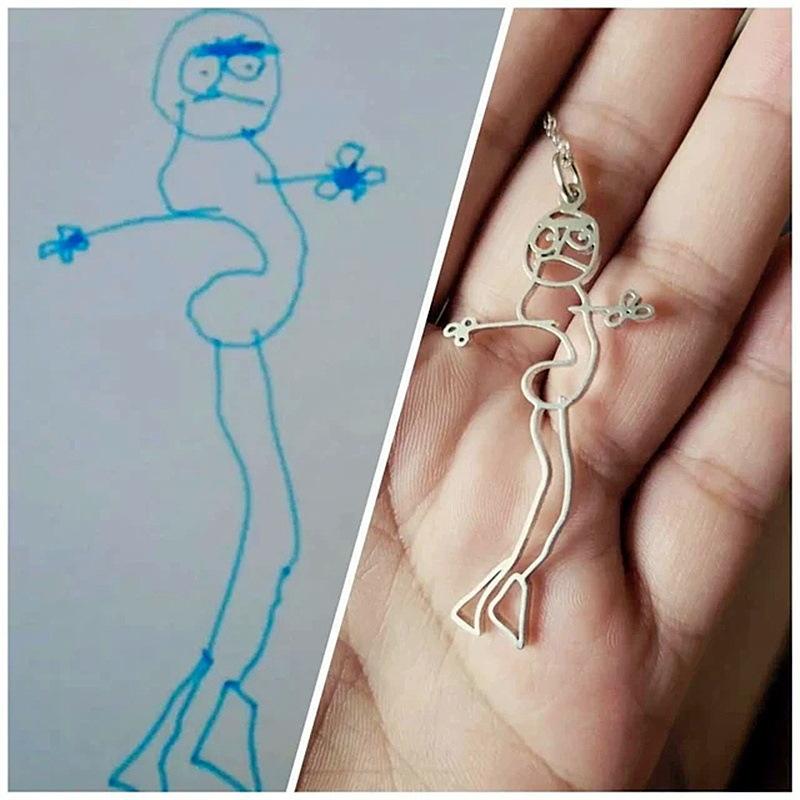 Custom Kids Drawing Pendant with Chain