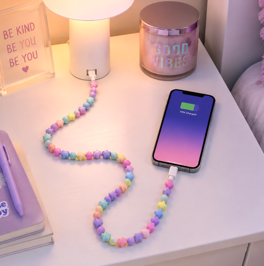 Pastel Stars Beaded 3 Ft USB Charging Cable | Type-C + Apple iPhone Connector