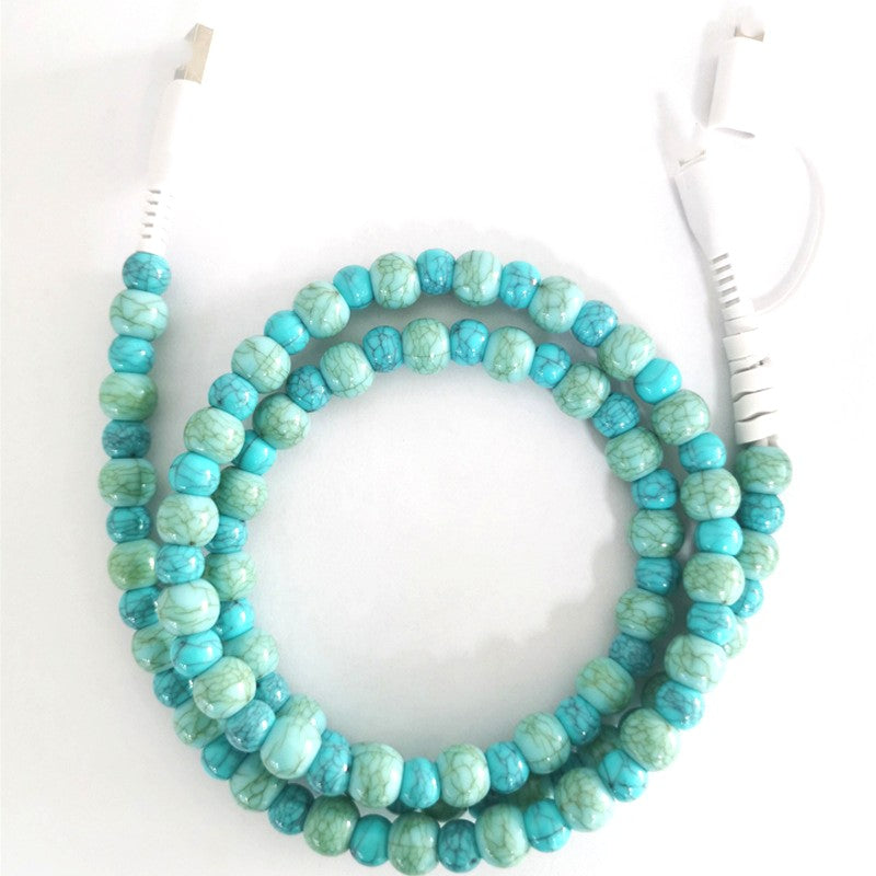 Turquoise Mix Beaded 3 Ft USB Charging Cable | Type-C + Apple iPhone Connector