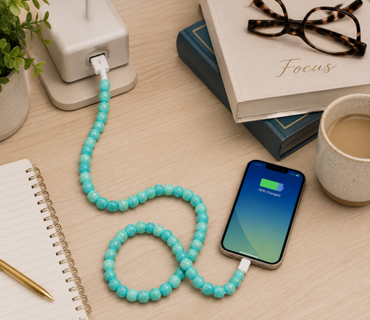 Turquoise Mix Beaded 3 Ft USB Charging Cable | Type-C + Apple iPhone Connector