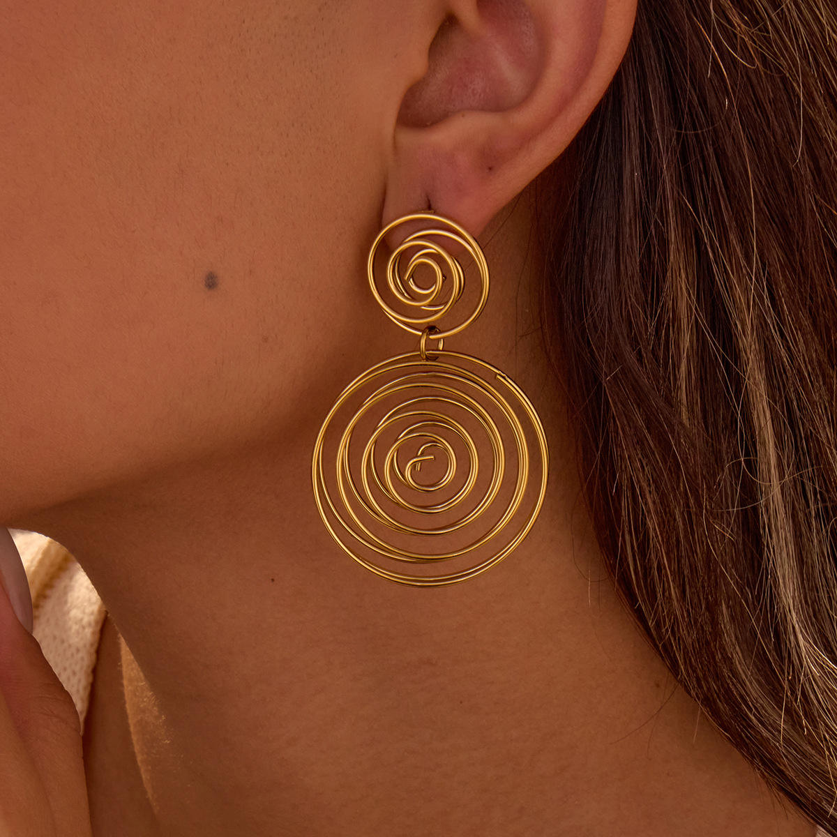 Valencia Swirl Gold Statement Earrings – 18K Gold Plated Stainless Steel Spiral Drop Earrings